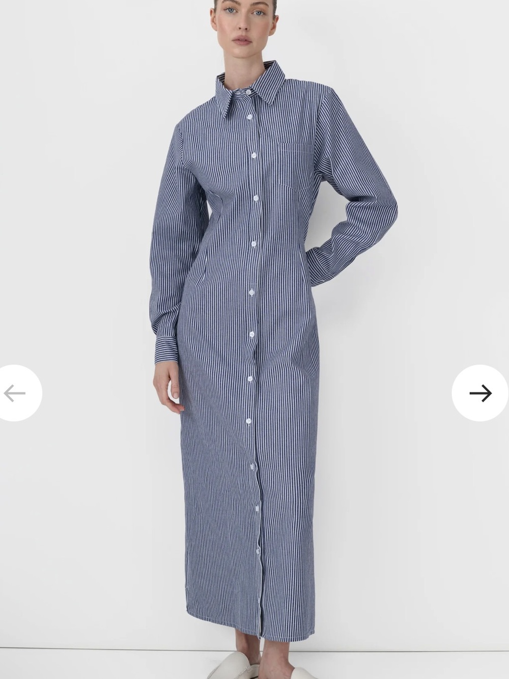 Blue Pinstripe Long Shirt Dress